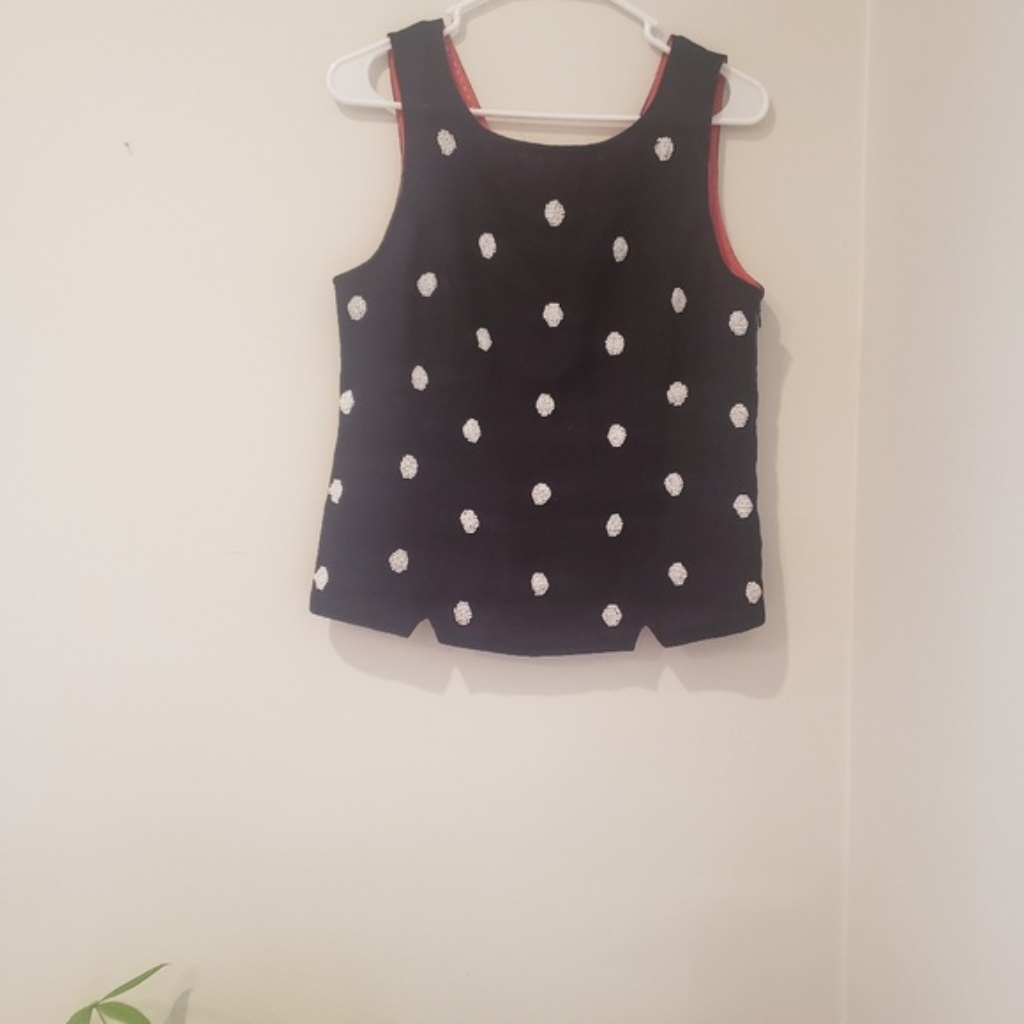 Anthropologie Odille Linen Polka Dot Beaded Top